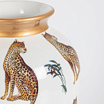 Ваза белая овальная с рисунком леопардов и золотыми акцентами LEOPARD Collection варинант исполнения - 1 | Loft Concept в Волгограде