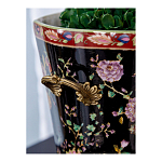 Кашпо из фарфора черная с цветочной росписью и бронзовой стрекозой Spring Garden варинант исполнения - 5 | Loft Concept в Волгограде