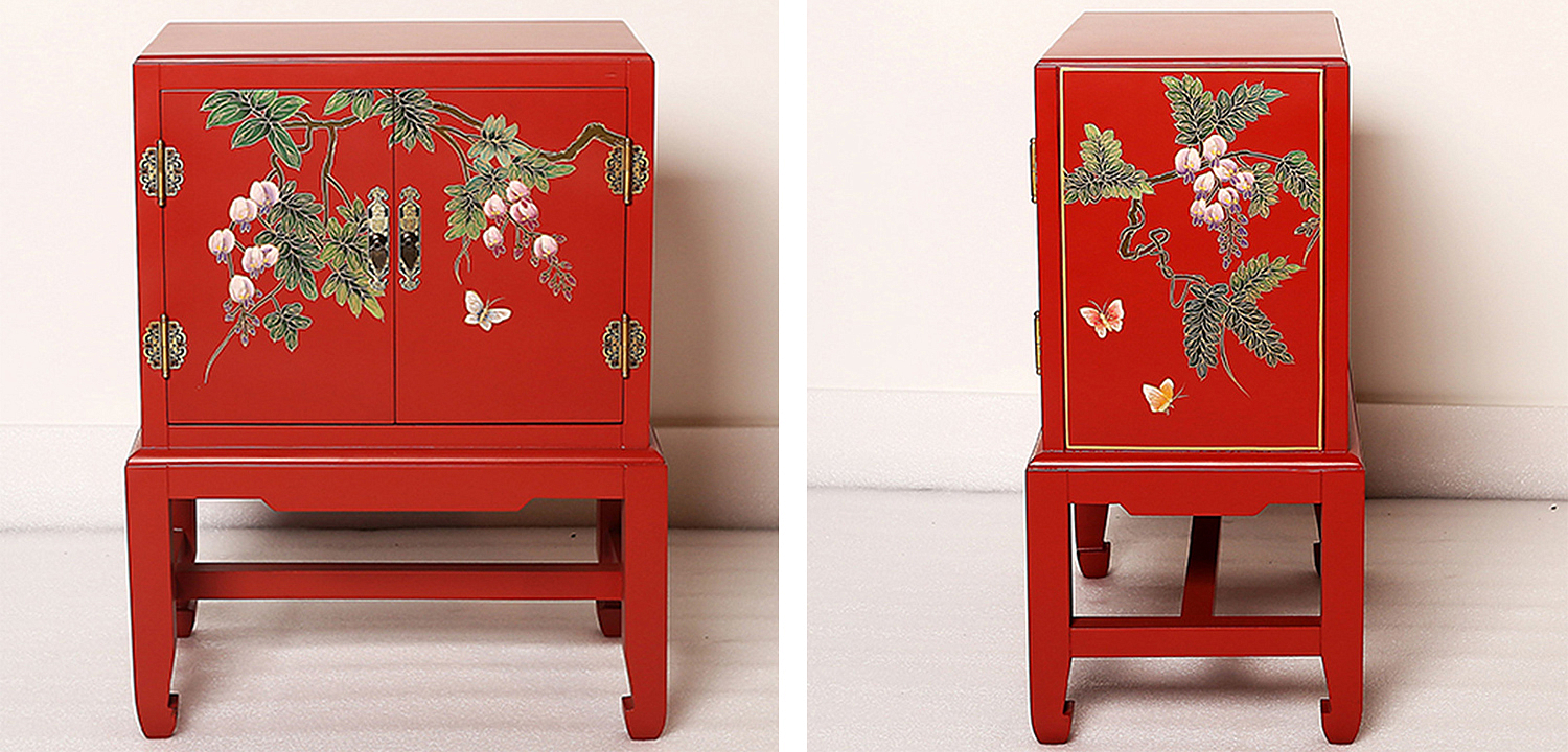 Красная Тумба в Китайском Стиле ручная роспись Бабочки и Ветвь Butterflies and Branch Nightstand Красная Тумба в Китайском Стиле ручная роспись Бабочки и Ветвь Butterflies and Branch Nightstand - Loft-Concept в Волгограде