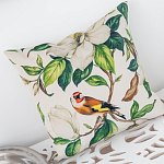 Декоративная подушка бежевая с изображением птица в саду Blooming Birds варинант исполнения - 3 | Loft Concept в Волгограде