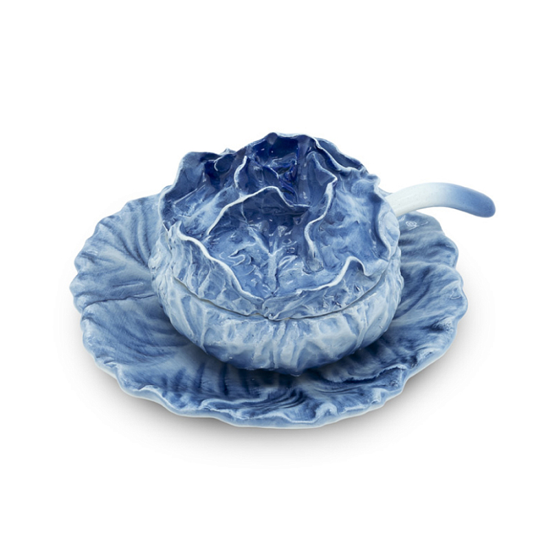 Супница SOUP BOWL CABBAGE SMALL W/PLATE D13 Blue Сапфирово-синий в Волгограде | Loft Concept 