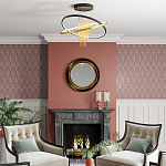 Люстра подвесная с 2-мя пересекающимися круглыми подвесами в черном и золотистом цвете и вертикальными подвесками Ring Horizontal варинант исполнения - 3 | Loft Concept в Волгограде