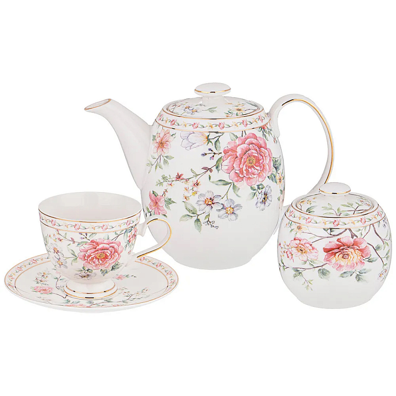 Чайный сервиз из фарфора на 6 персон 14 предметов Flower Porcelain Collection Белый Мульти Чайный сервиз из фарфора на 6 персон 14 предметов Flower Porcelain Collection Белый Мульти в Волгограде | Loft Concept