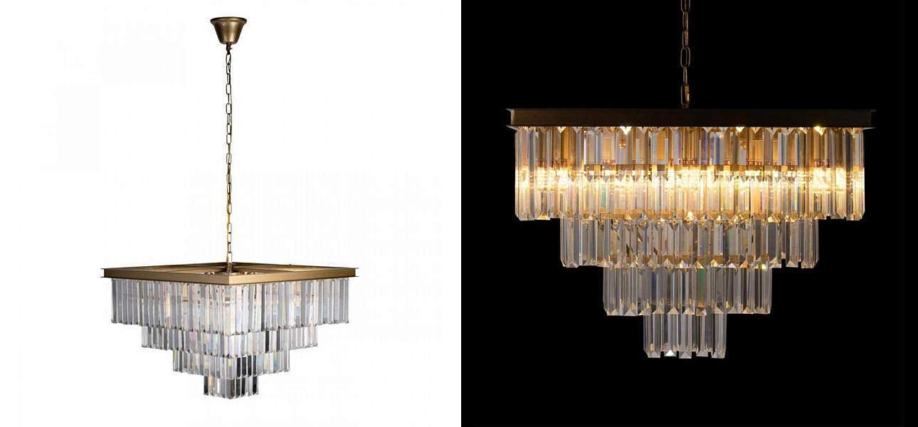 Квадратная Люстра RH 1920s Odeon GOLD iron Four layers Прозрачное Стекло 60х60 Квадратная Люстра RH 1920s Odeon GOLD iron Four layers Прозрачное Стекло 60х60 - Loft-Concept в Волгограде
