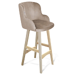 Барный стул со спинкой и подлокотниками на 4-х деревянных ножках Бежевый Велюр Ava Charm варинант исполнения - 1 | Loft Concept в Волгограде