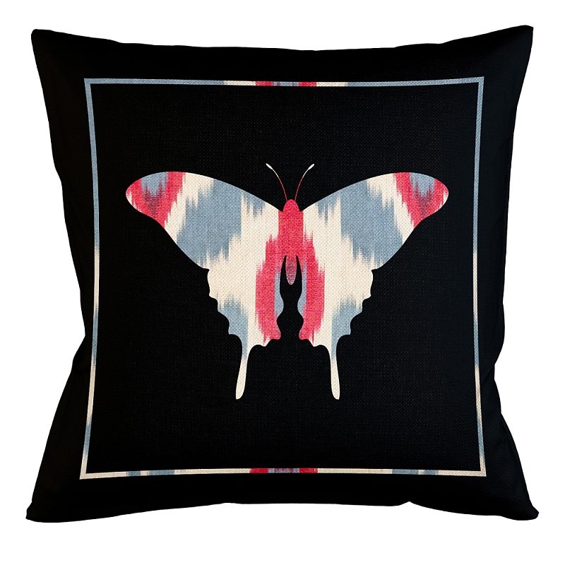 Подушка декоративная бабочка с узором красного и серого цвета Ikat Pattern Синий Бежевый Черный Зеленый в Волгограде | Loft Concept 