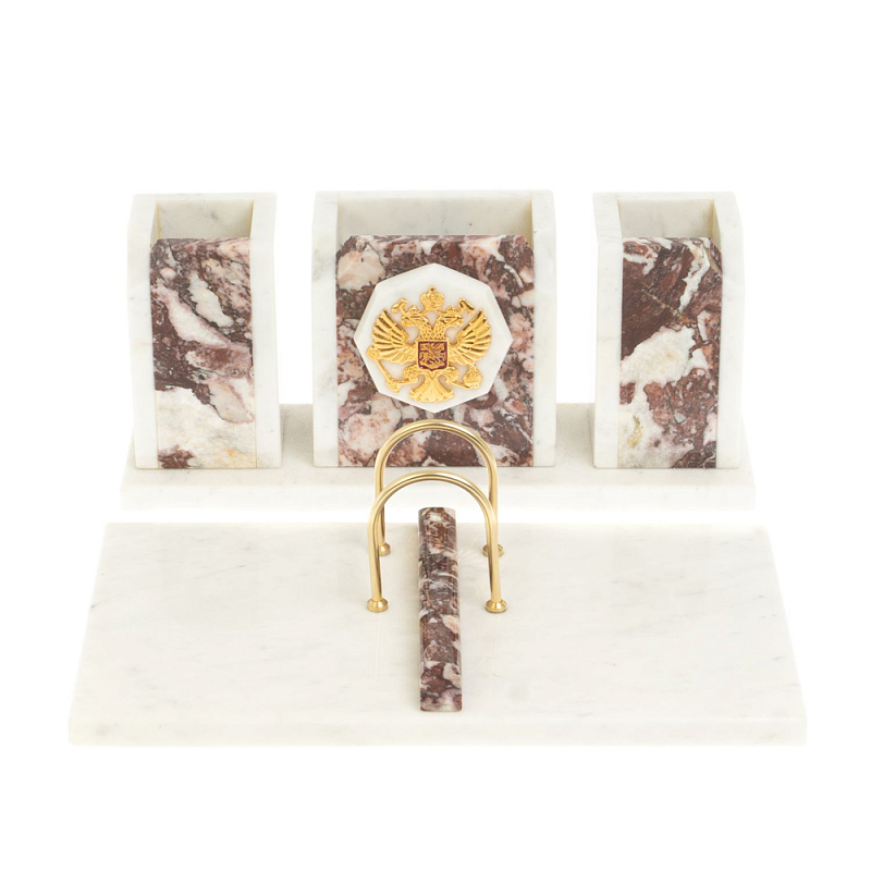 Настольный письменный набор из мрамора и креноида с гербом России Marble Accessory Белый Золотой Креноид Настольный письменный набор из мрамора и креноида с гербом России Marble Accessory Белый Золотой Креноид в Волгограде | Loft Concept