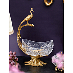 Чаша из прозрачного стекла на бронзовой подставке в виде павлина с рельефным хвостом Eden Garden варинант исполнения - 2 | Loft Concept в Волгограде