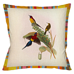 Декоративная подушка бежевая в разноцветную полоску с изображением птиц и цветов Blooming Birds Colorful Cushion варинант исполнения - 3 | Loft Concept в Волгограде