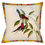 Декоративная подушка бежевая в разноцветную полоску с изображением птиц и цветов Blooming Birds Colorful Cushion варинант исполнения - 6 | Loft Concept в Волгограде