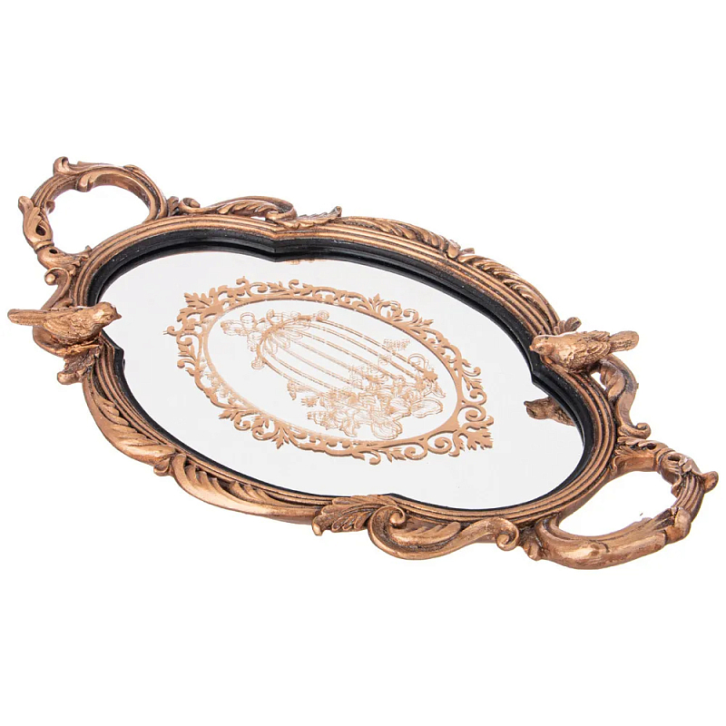 Поднос декоративный с фигурками птиц Mirror Surface Bronze Бронза Поднос декоративный с фигурками птиц Mirror Surface Bronze Бронза в Волгограде | Loft Concept