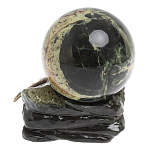 Шар с декором в виде бронзовой ящерицы на подставке из натурального камня Змеевик Natural Stone Spheres 10 см варинант исполнения - 2 | Loft Concept в Волгограде