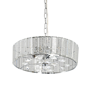 Люстра круглая на цепи цвета хром с прозрачными рельефными хрустальными пластинами Textured Glass Chandelier