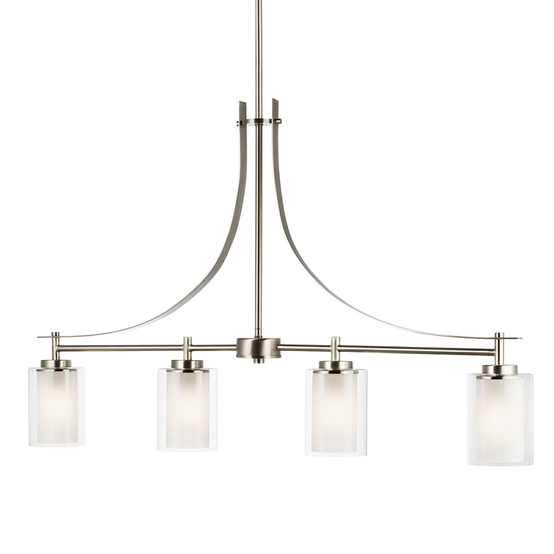 Люстра подвесная цвета никель с четырьмя матовыми стеклянными плафонами в современном стиле Generation Lighting Никель Прозрачное Стекло в Волгограде | Loft Concept 