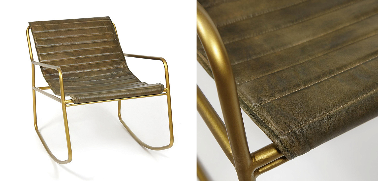 Кресло-качалка Industrial buffalo leather rocking chair Кресло-качалка Industrial buffalo leather rocking chair - Loft-Concept в Волгограде
