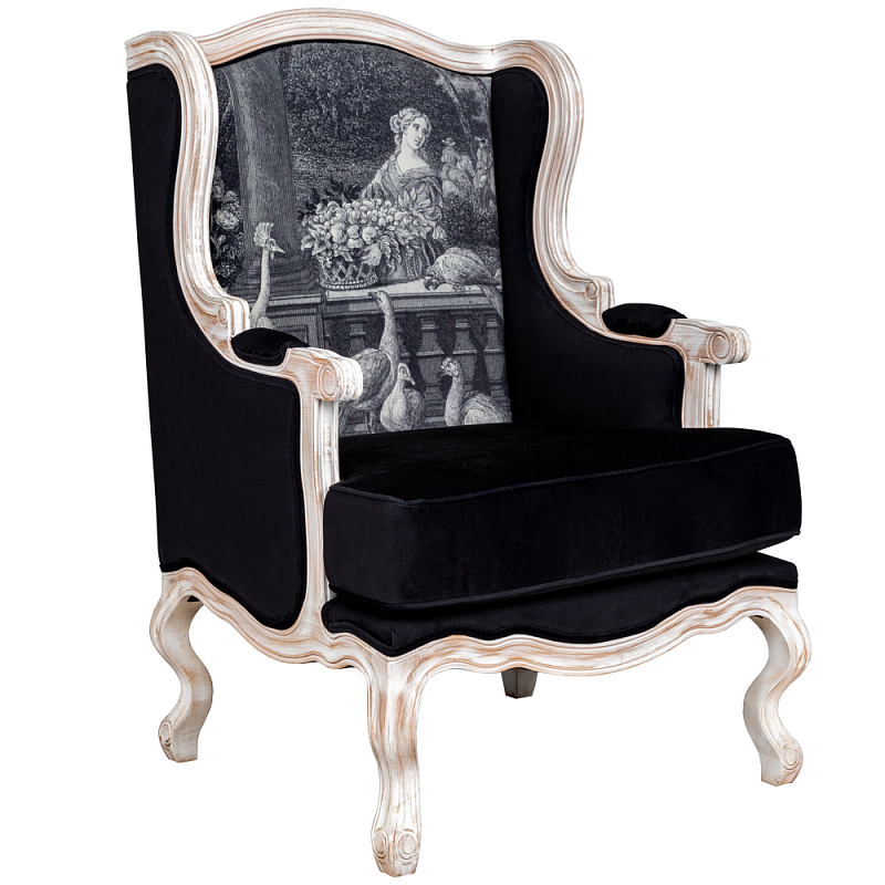 Кресло Vincennes Armchair Черно-белый Белый винтажная патина Кресло Vincennes Armchair Черно-белый Белый винтажная патина в Волгограде | Loft Concept