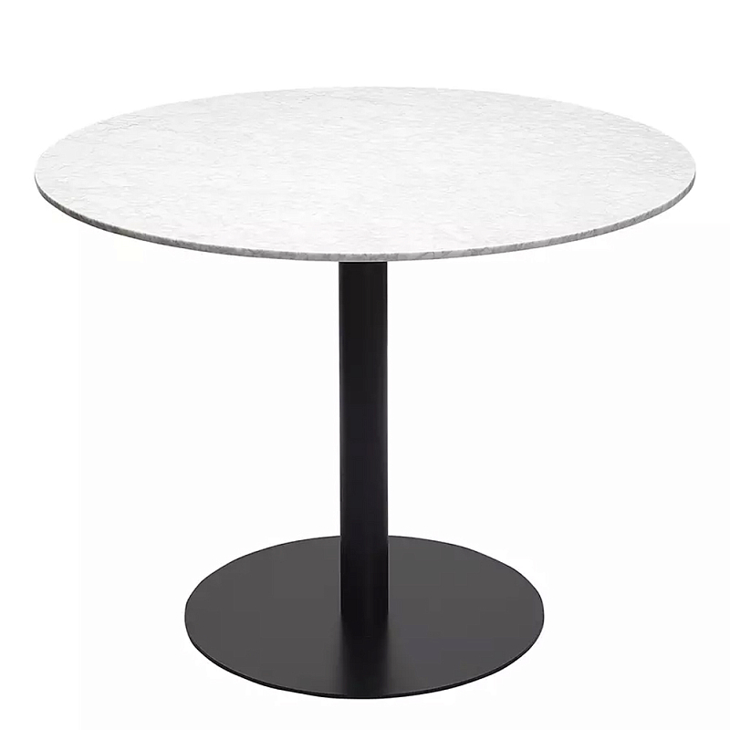 Круглый обеденный стол с белой мраморной столешницей White Tabletop on Black Base Белый Черный в Волгограде | Loft Concept 