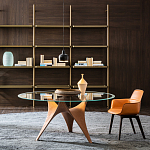 Дизайнерский круглый обеденный стол стеклянный с фигурным подстольем из цемента ARC Dining Table варинант исполнения - 5 | Loft Concept в Волгограде