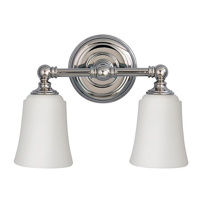 Бра для ванных комнат с 2-мя белыми плафонами в форме колокола на круглом основании цвета хром Feiss Хром Белый в Волгограде | Loft Concept 