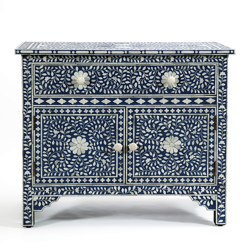 Комод инкрустация костью ORIENTAL Indian синий орнамент Синий в Волгограде | Loft Concept 