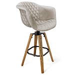 Барный стул со спинкой и мягкой обивкой с ромбами на 4-х деревянных ножках Бежевый Велюр Ava Charm варинант исполнения - 1 | Loft Concept в Волгограде