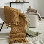 Плед из шерсти цвета охры с бахарамой Waffle Comfort варинант исполнения - 7 | Loft Concept в Волгограде