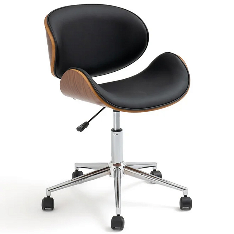 Вращающееся кресло на колёсах Morris Chair Коричневый Черный Хром Вращающееся кресло на колёсах Morris Chair Коричневый Черный Хром в Волгограде | Loft Concept