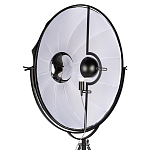 Торшер в виде прожектора с круглым тканевым абажуром на треноге черного цвета Radiance Éclat варинант исполнения - 6 | Loft Concept в Волгограде