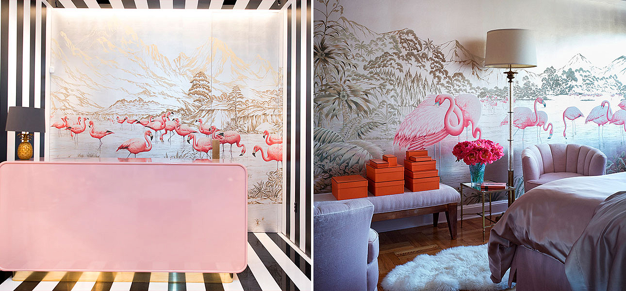 Обои ручная роспись Flamingos Flamingo on Tarnished Silver gilded Xuan paper Обои ручная роспись Flamingos Flamingo on Tarnished Silver gilded Xuan paper - Loft-Concept в Волгограде