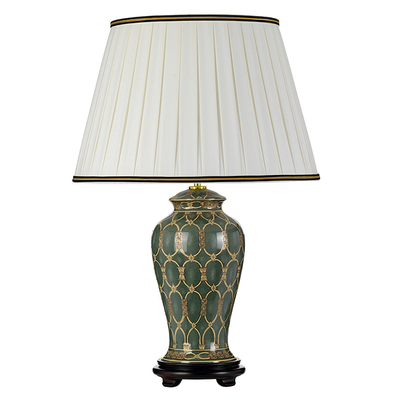Настольная лампа с керамическим основанием с золотистым решетчатым узором и белым плиссированным абажуром Elstead Lighting Зеленый ivory ( слоновая кость ) Черный Золотой в Волгограде | Loft Concept 