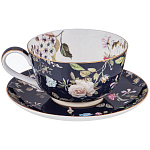 Чайный сервиз из фарфора темно-синий с рисунком цветов на 6 персон 14 предметов 300 мл Garden Whisper Porcelain Set  варинант исполнения - 1 | Loft Concept в Волгограде