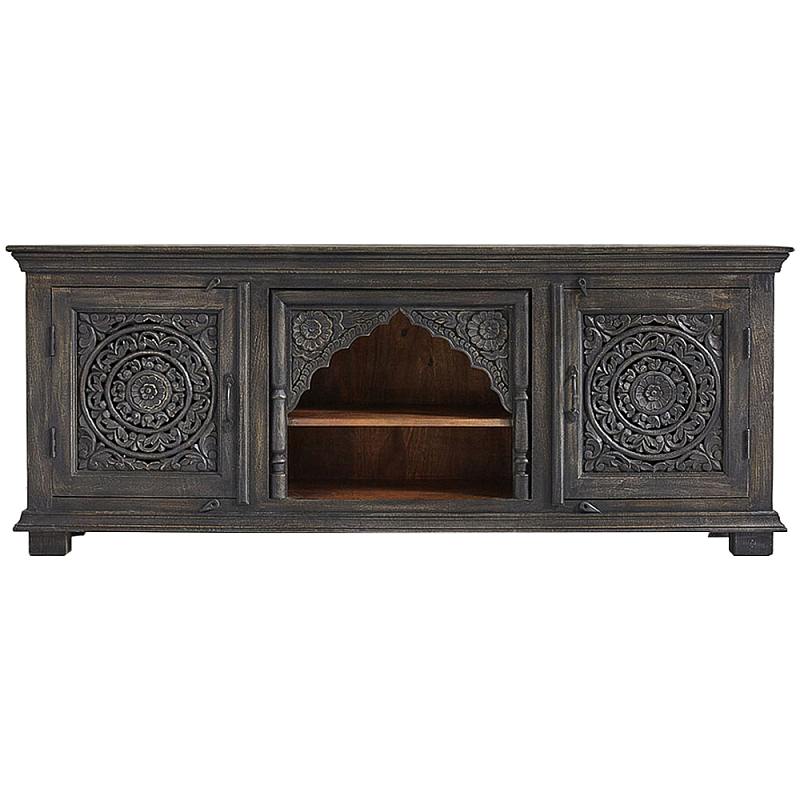 Деревянная ТВ-тумба из массива манго с резьбой Essua Grey Mango TV stand Темно-серый Коричневый Деревянная ТВ-тумба из массива манго с резьбой Essua Grey Mango TV stand Темно-серый Коричневый в Волгограде | Loft Concept