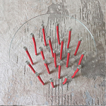 Дизайнерский журнальный стол с круглой прозрачной столешницей и основанием в виде красных металлических тросов Wires варинант исполнения - 4 | Loft Concept в Волгограде