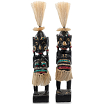 Комплект из 2-х деревянных статуэток Asmat Straw Headdress Statuettes Black Colorful Tattoo варинант исполнения - 1 | Loft Concept в Волгограде