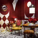 Обои ручная роспись в стиле Арт-деко Assemblage Original colourway on red silk dupion варинант исполнения - 1 | Loft Concept в Волгограде