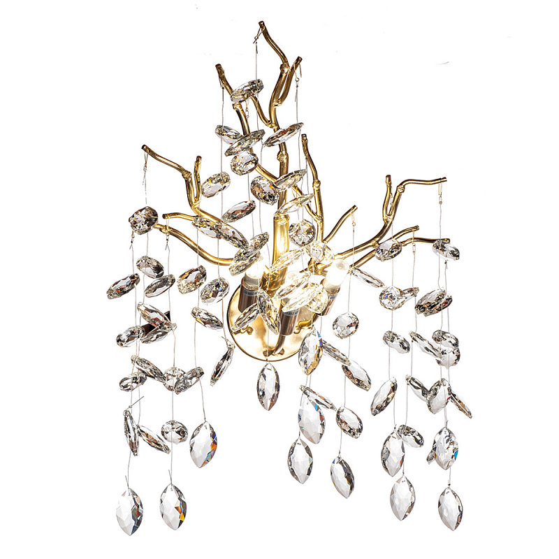 Бра с ветвистым каркасом и стеклянными подвесами цвет золото Golden Leaf Fall Золотой Прозрачный в Волгограде | Loft Concept 