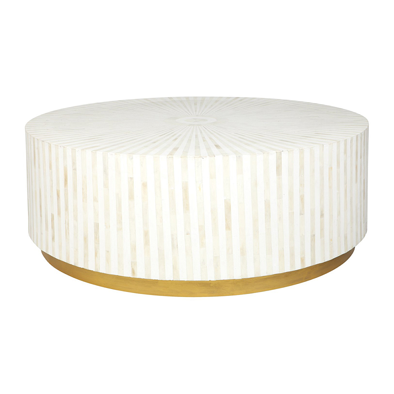 Стол журнальный Белый RADIAL BONE INLAY COFFEE TABLE NATURAL Белый ivory ( слоновая кость ) Золотой в Волгограде | Loft Concept 
