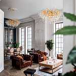 Люстра подвесная с прозрачными стеклянными подвесками в форме капель Диаметр 100 см Droplet Chandelier варинант исполнения - 11 | Loft Concept в Волгограде