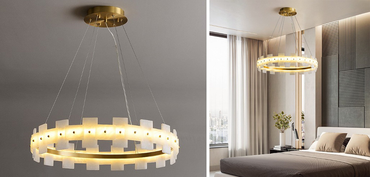 Дизайнерская светодиодная люстра с пластинами из натурального мрамора Marble Plates Chandelier Дизайнерская светодиодная люстра с пластинами из натурального мрамора Marble Plates Chandelier - Loft-Concept в Волгограде