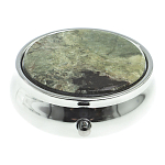 Таблетница карманная круглая с 3-мя отделениями с зеркалом и накладкой из натурального камня Апатит Желтый Silver Stone Pillboxes варинант исполнения - 3 | Loft Concept в Волгограде