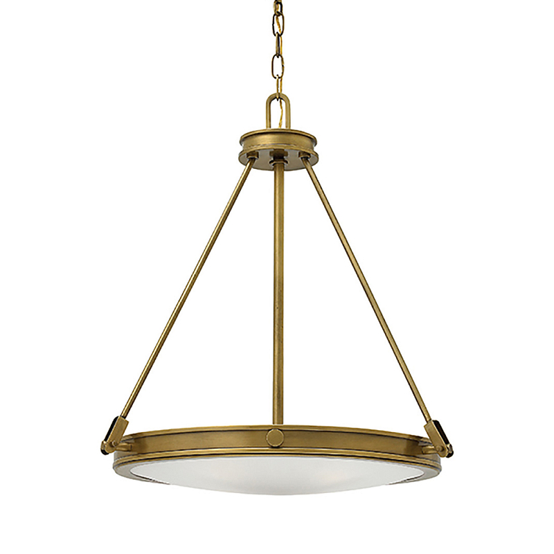 Люстра подвесная цвета латунь с плоским круглым матовым стеклянным плафоном на цепи Hinkley Латунь Белый Бежевый в Волгограде | Loft Concept 