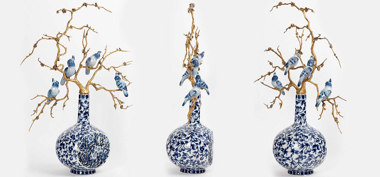 Ваза фарфоровая с орнаментом с фигурками птиц Porcelain Bird Ваза фарфоровая с орнаментом с фигурками птиц Porcelain Bird - Loft-Concept в Волгограде