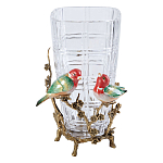 Ваза стеклянная прозрачная с бронзовым основанием в виде ветвей и фарфоровыми птичками Eden Garden варинант исполнения - 1 | Loft Concept в Волгограде