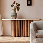 Консоль с овальной столешницей и фактурным деревянным основанием Enzo варинант исполнения - 5 | Loft Concept в Волгограде