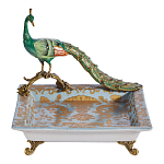 Блюдо квадратное с павлином на бронзовых ножках Eden Garden варинант исполнения - 1 | Loft Concept в Волгограде