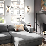 Бра цвета хром с круглой рамой и цилиндрическим прозрачным стеклянным плафоном на прямоугольном основании Feiss варинант исполнения - 3 | Loft Concept в Волгограде