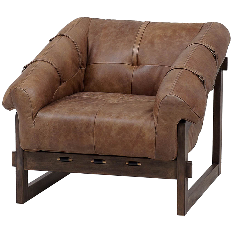 Коричневое кожаное кресло на деревянном каркасе Duncan Armchair Коричневый Коричневое кожаное кресло на деревянном каркасе Duncan Armchair Коричневый в Волгограде | Loft Concept