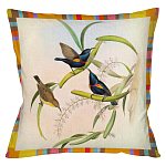 Декоративная подушка бежевая в разноцветную полоску с изображением птиц и цветов Blooming Birds Colorful Cushion варинант исполнения - 8 | Loft Concept в Волгограде