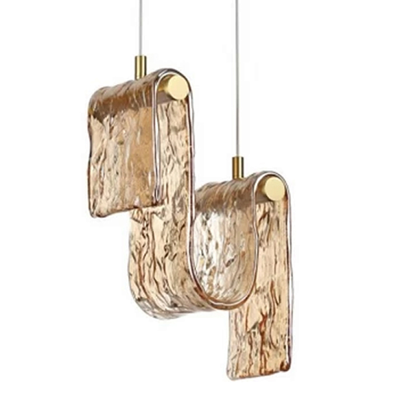 Подвесной светильник волнистой формы из фактурного стекла Wave Дымчатый (Smoke) Янтарный в Волгограде | Loft Concept 