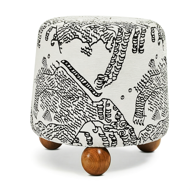 Пуф Wakonda с Круглыми ножками Черно-Белый орнамент Черно-белый Коричневый в Волгограде | Loft Concept 